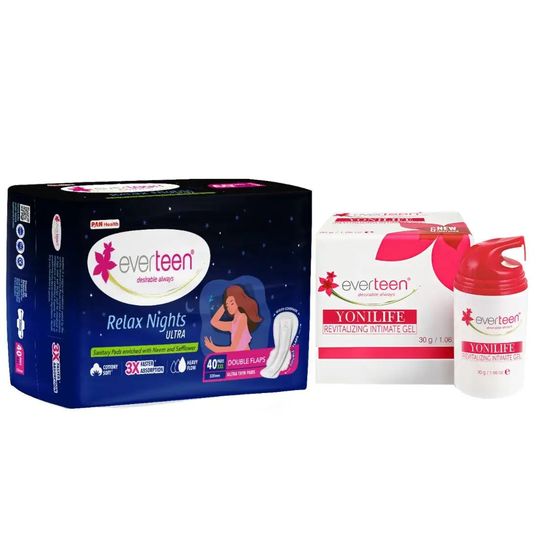 everteen Relax Nights Ultra 40 Pads and Yonilife Intimate V Gel 30g