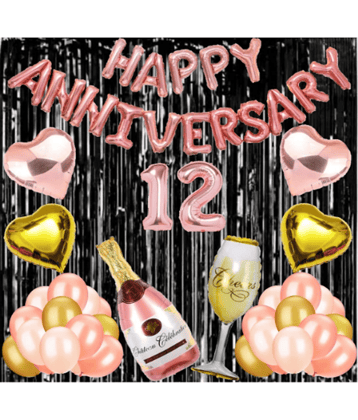 Jolly Party  12 Rose Gold Foil Balloons with Happy Anniversary Decoration Items ( Pack of 55)