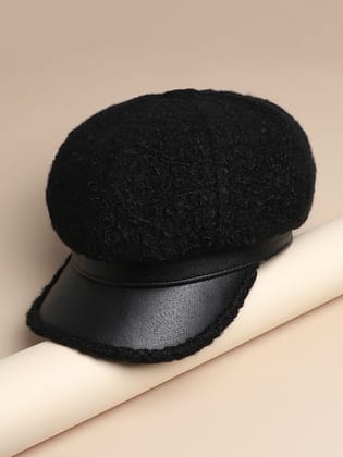 Sherpa Newsboy Cap - Black-Cap