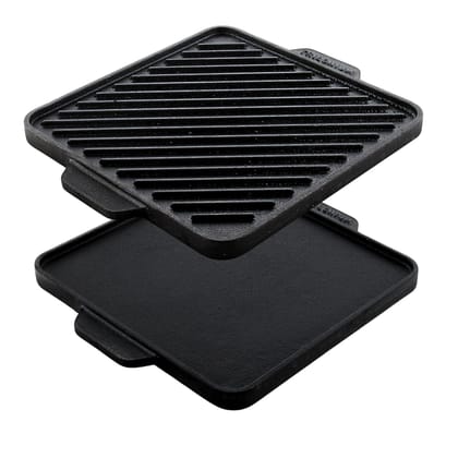 Trilonium Triple-Seasoned Cast Iron Square Reversible Grill Griddle Tawa 27 cms / 10.5 inches