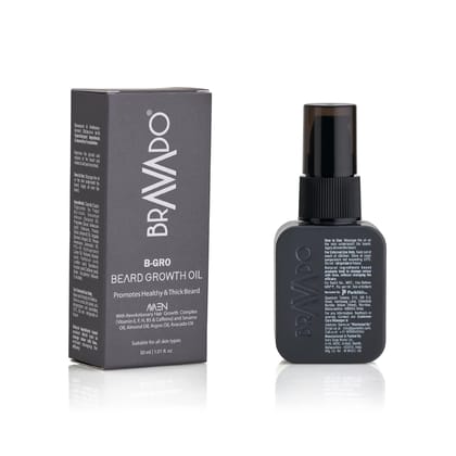 BRAVADO B-Gro Beard Growth Oil | Boost Thicker & Faster Beard Growth | Nourishing & Natural | Strengthens Uneven & Patchy Beard | Non-Sticky & Chemical-Free | Beard Care, Beard Thickening | 30ml