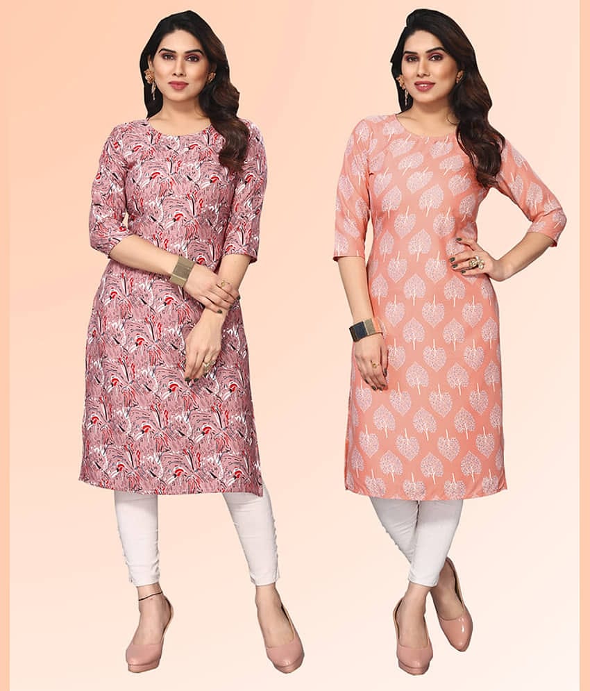 KETAKI FASHION Pack of 2 Crepe Printed Straight Women's Kurti - ( Multicoloured )