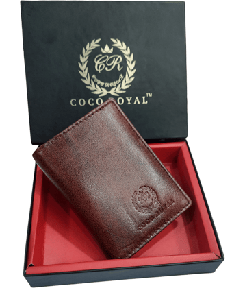 COCO ROYAL 100% Leather Solid Men's Three Fold Wallet With 10 Slots For Card ( Brown , Pack of 1 )