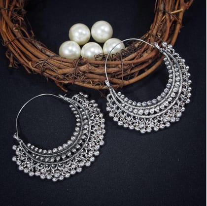 Antique Silver Plated Chand bali Hoops Earring- AER 366