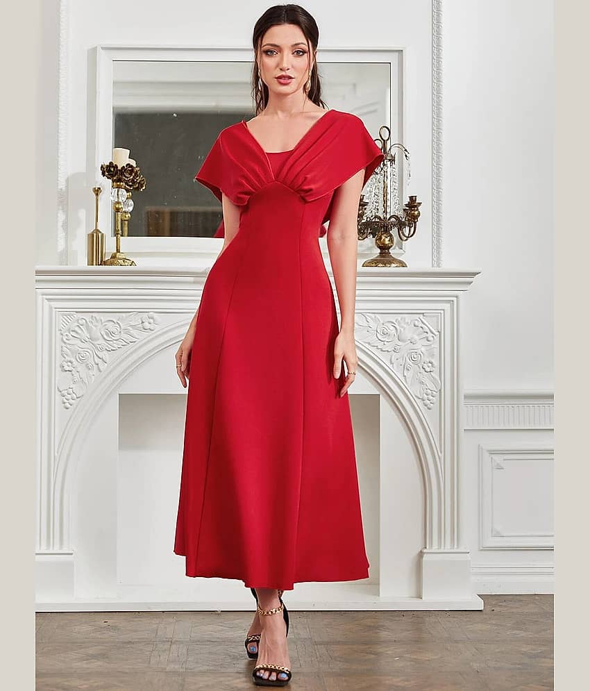 kotty Women Viscose Rayon Solid Fit & Flare Dress ( Red )