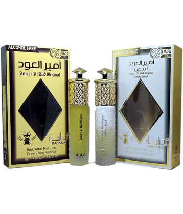 MANASIK  AMEER AL OUD ORIGINAL & AMEER AL OUD WHITE OUD  Concentrated   Attar Roll On 6ml .  ( COMBO SET )