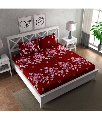CG HOMES Microfiber Floral 1 Double Bedsheet with 2 Pillow Covers - Red