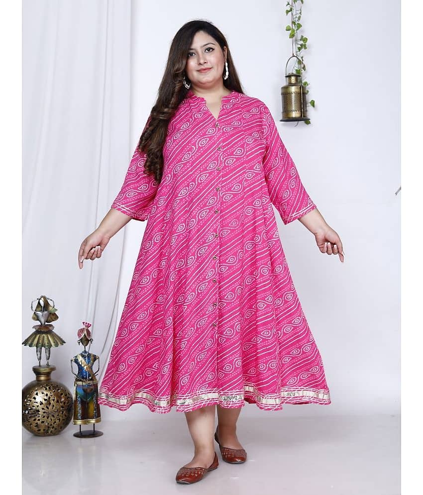 Swasti Cotton Blend Printed Flared Women's Kurti - Pink ( Pack of 1 )