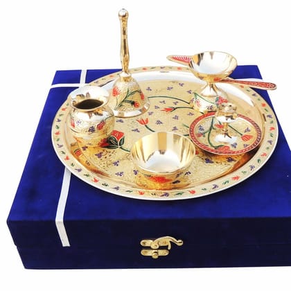 Brass Puja Thali Set With Valvet Box (BMAS296 C)