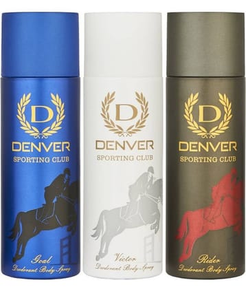 Denver Victor, Rider & Goal Deodorant Spray for Men 600 ml ( Pack of 3 )