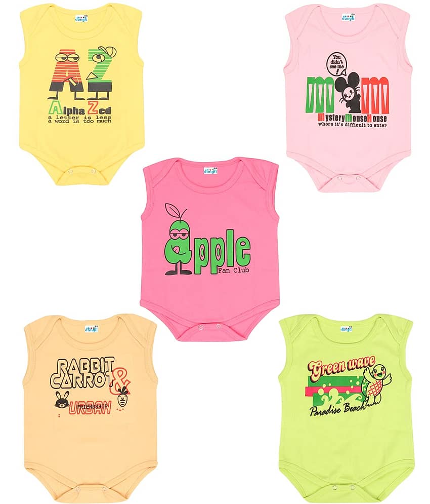 Dongli Pack of 5 Unisex for Baby 100% Cotton Bodysuit ( Multi Color )