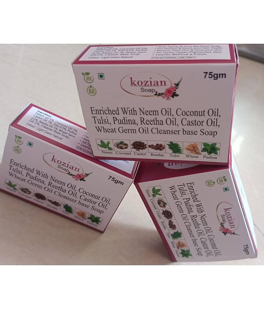 KOZIAN Antibacterial Neem Tulsi Pudina Wheat Germ Oil Soap Soap for All Skin Type ( Pack of 3 )
