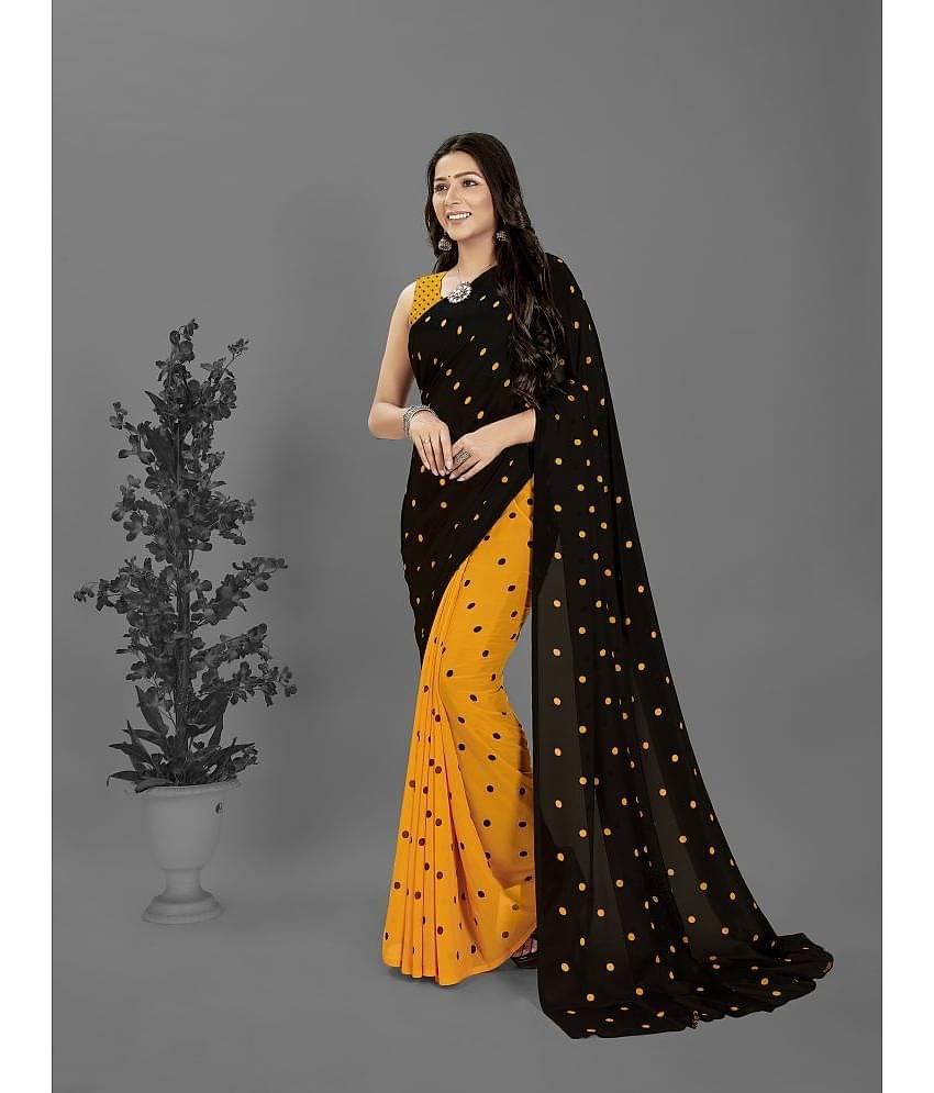 ANAND SAREES Georgette Printed Saree With Unstitched Blouse Piece ( Yellow )