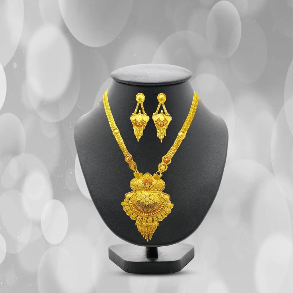 Exquisite Indian Gold Plated Necklace & Earrings Set – Bridal Jewelry Set, Ethnic Necklace for Women, Festive Wedding Jewelry