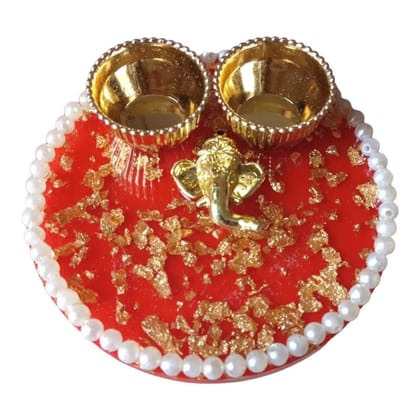 ART2ARTIST Resin Plate of Roli Chawal Platter for Rakhsha Bhandhan, Pooja Thali, Home Decorations,Diwali Gift | 4 Inch | Red