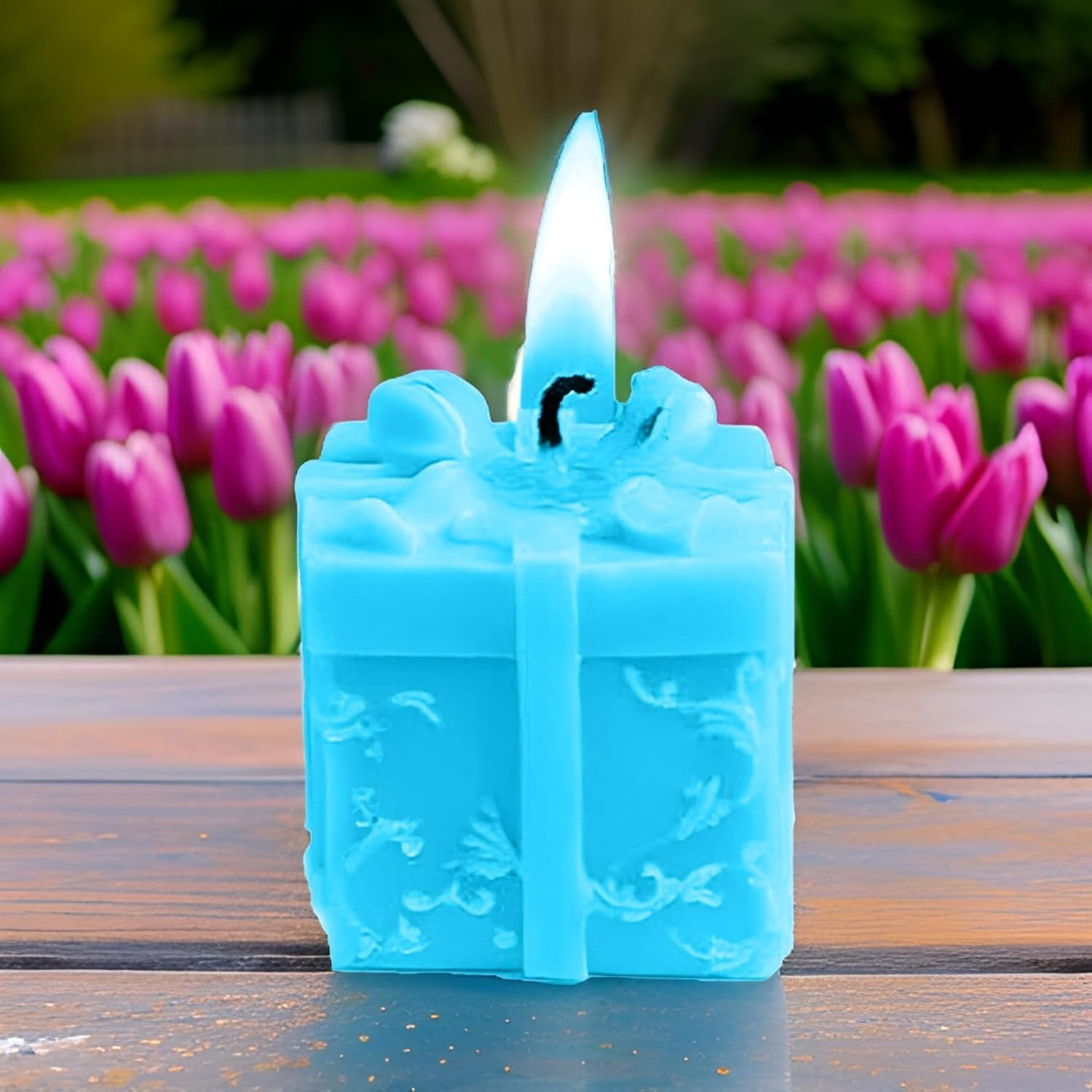 SS ENTERPRISE Organic Soy Wax Gift Shape Candle for Home Decor | Scented Aromatic Fragrance Candles | Smoke-Free Pillar Candles (Pack of 1, Blue)