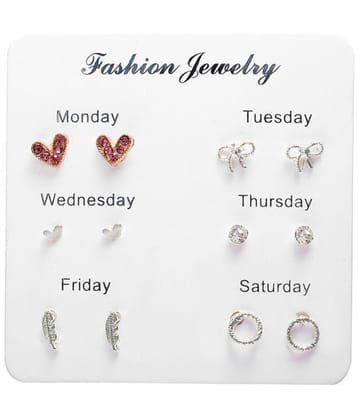 FASHION FRILL Silver Stud Earrings ( More Than 10 ) - Silver