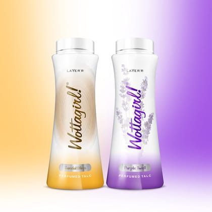 Layer'r Wottagirl Sandal Bliss | Purple Twist Perfumed Talc for women,100g combo | Pack of 2 Layer'r Wottagirl Sandal Bliss | Purple Twist Perfumed Talc for women,100g combo | Pack of 2