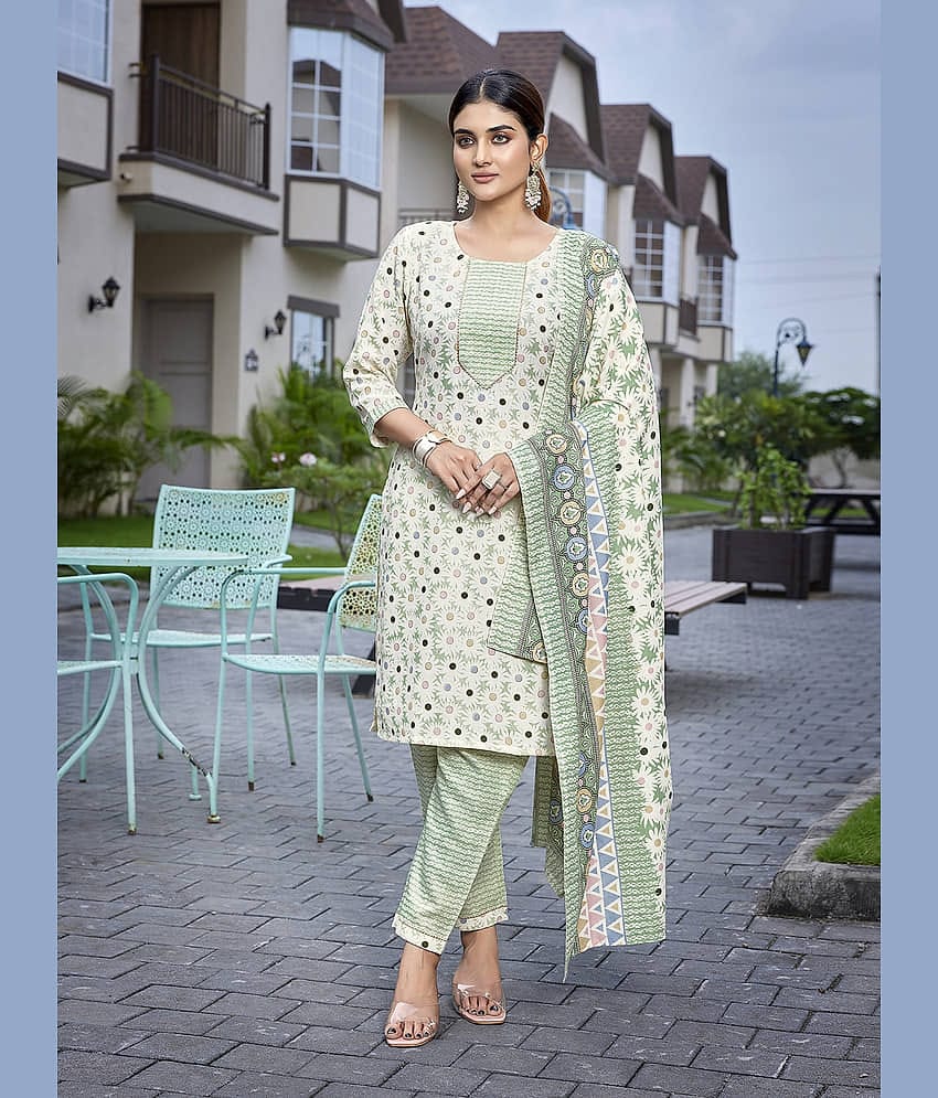 Royal Export Cotton Blend Printed Kurti With Pants Women's Stitched Salwar Suit - Green ( Pack of 1 )