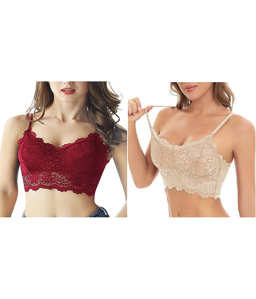 Kamini Pack of 2 Lace Lightly Padded Everyday Bra For Women ( Multicolor )