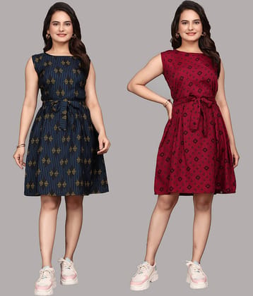 KALAVRITTA Women Crepe Printed A-line Dress ( Multicolor 2 )