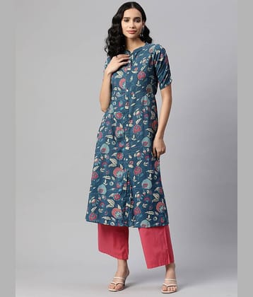 Vbuyz - Sea Green Cotton Women's Front Slit Kurti ( Pack of 1 )