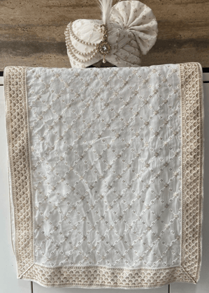 CHICKENWORK OFFWHITE X GOLDEN SAFA DUPATTA SET (ONPAPER  PATTERN)