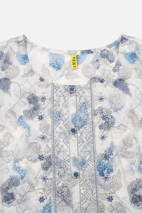 Off White Poly Chanderi Floral Straight Suit Set VKSKD1744