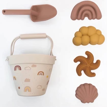 Silicone Beach Sand Mould Kit with Bucket for Kids (Limited Stock)-Cream Brown Rainbow