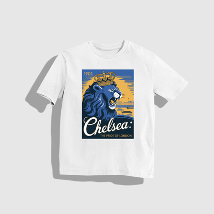 CHELSEA - Round Neck Drop Shoulder Graphic Printed Oversized Cotton T-shirt-S / White