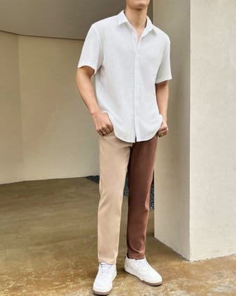 Effortless Elegance: Men's White Seersucker Casual Shirt by GlamaStitch-S