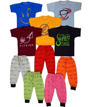 DIAMOND EXPORTER Pack of 5 Boys Cotton Blend T-Shirt & Trackpants Set ( Multicolor )