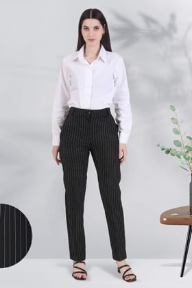 Tapered Fit Pants (High Rise), Pinstripe Black-XS