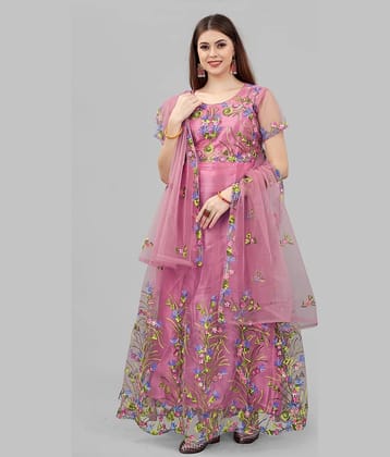 A TO Z CART Peach Flared Net Women's Semi Stitched Ethnic Gown ( Pack of 1 )
