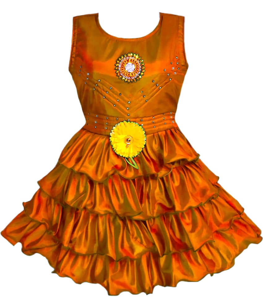 Mullick the designer Silk Frock For Girls ( Pack of 1 , Orange )