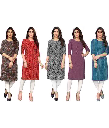 KETAKI FASHION Crepe Printed Straight Women's Kurti - Multicolor7 ( Pack of 5 )