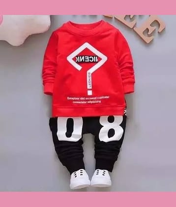 CUTEVIBE Pack of 1 Unisex for Baby Cotton Blend T-Shirt & Trouser ( Red )