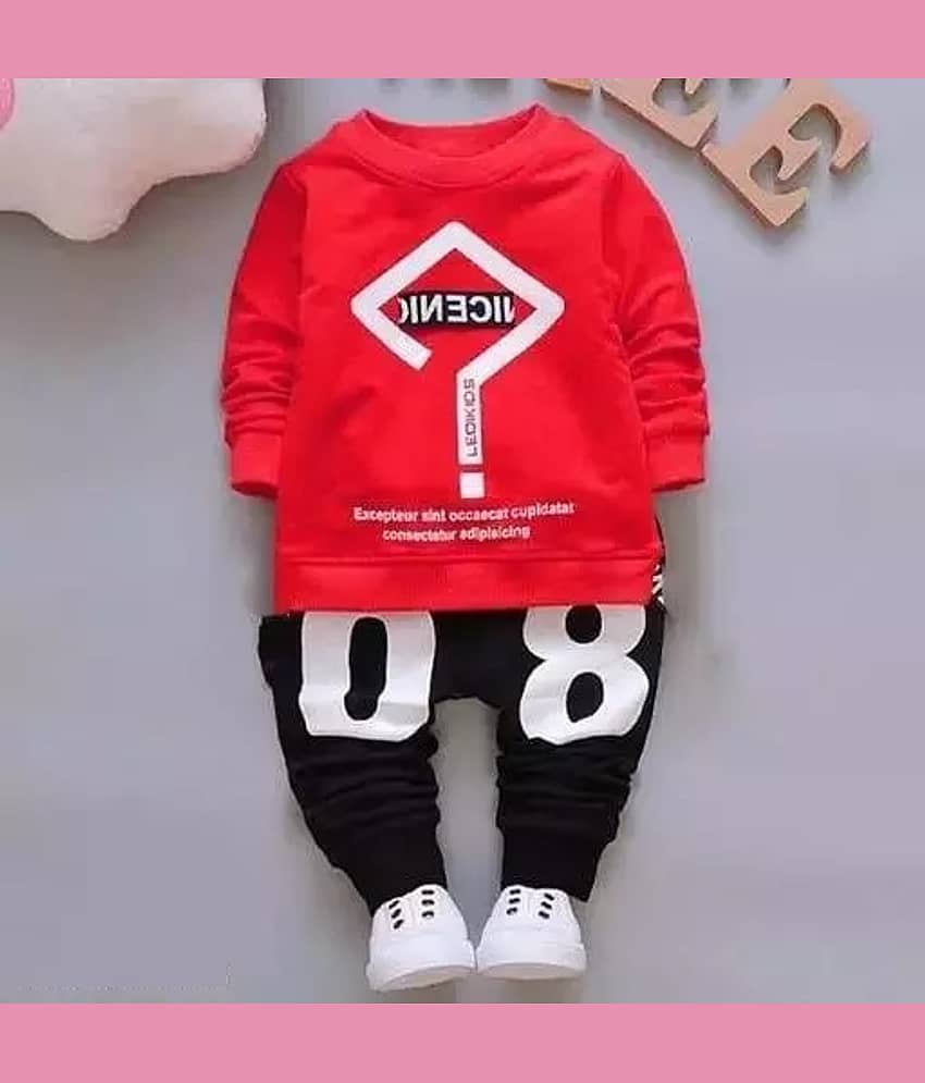 CUTEVIBE Pack of 1 Unisex for Baby Cotton Blend T-Shirt & Trouser ( Red )