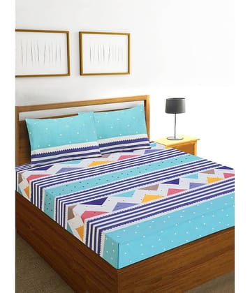Home Candy Microfiber Geometric Double Bedsheet with 2 Pillow Covers - Blue