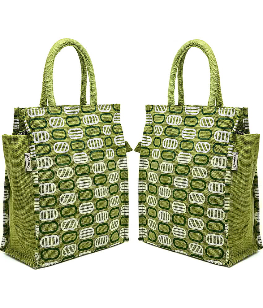 ENSAC Handheld Jute Set of 2 ( Green )