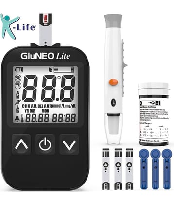 K-life Gluneolite Automatic Blood Glucose Check Sugar Testing Machine 100 Strips Glucometer (Black)