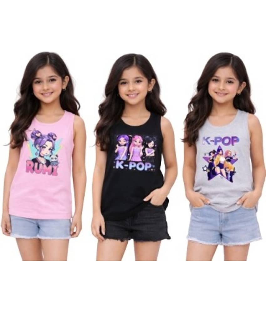 CRAZYON Pack of 3 Girls 100% Cotton T-Shirt ( Multi )