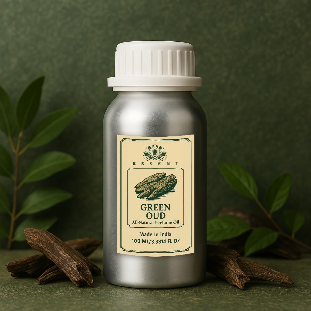 Essent Green Oud Unisex Roll-On Attar  3.38 fl. oz. (100 ml) | Long-Lasting Natural Fragrance | Alcohol-Free Perfume Oil