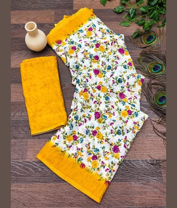 ANAND SAREES Georgette Printed Chanderi saree With Unstitched Blouse Piece ( Yellow )