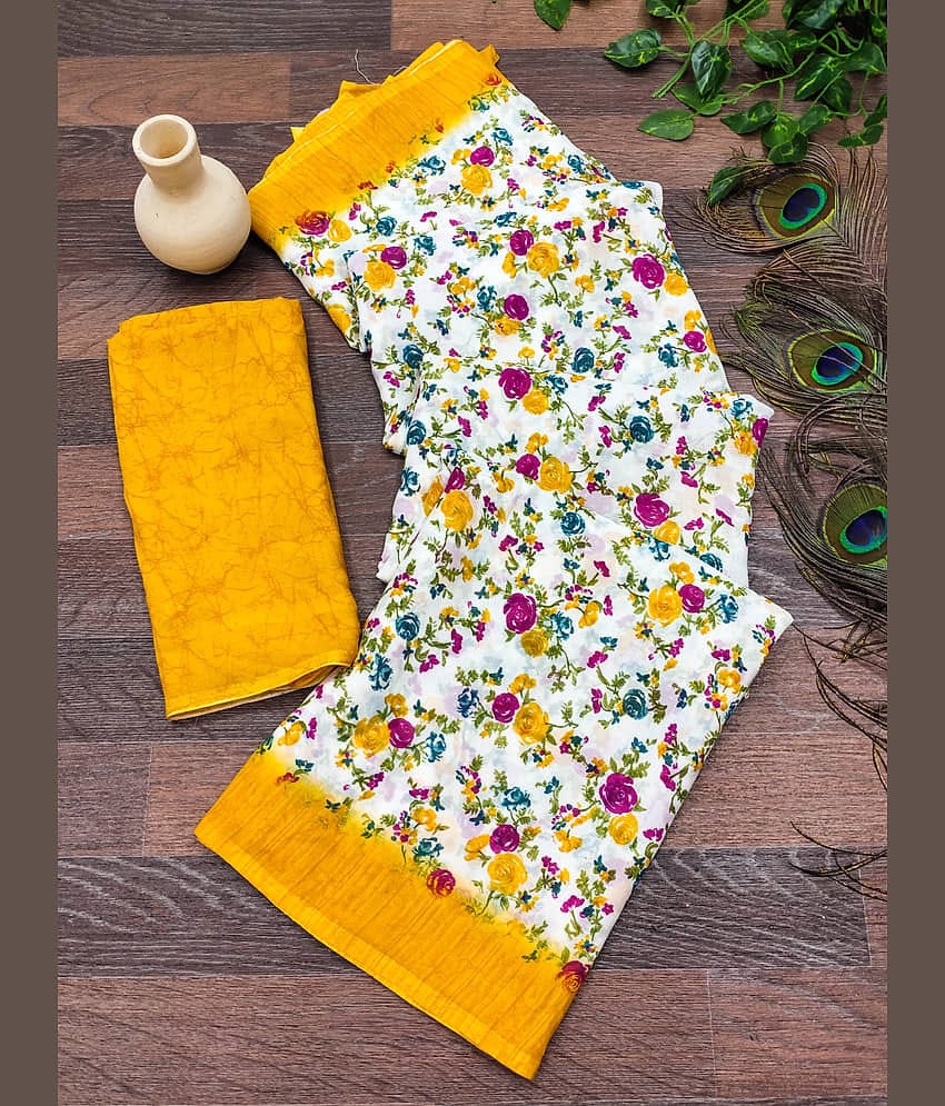 ANAND SAREES Georgette Printed Chanderi saree With Unstitched Blouse Piece ( Yellow )