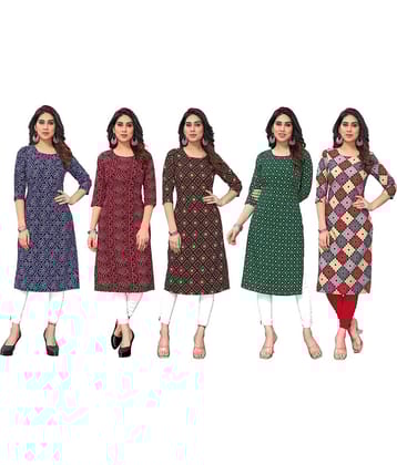 KETAKI FASHION Crepe Printed Straight Women's Kurti - Multicolor8 ( Pack of 5 )