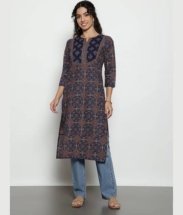 Vbuyz Women Cotton Printed Straight Kurti ( Aqua Blue )