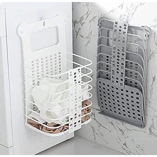 Viksha Foldable Plastic Hanging Laundry Basket for Bathroom  Kids Dirty Clothes Storage Rack  Wall Mounted Stand for Dirty Cloths Organize  Laundry Basket for Hanging Dirty Clothes (Pack of 1)