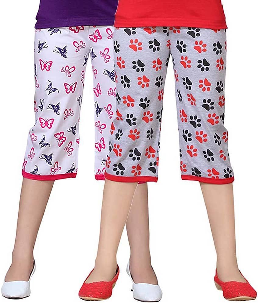Sini Mini Girls Cotton Capris ( Multi )