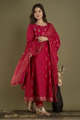 Rayon Magenta Pink colour 3 pc Anarkali-L